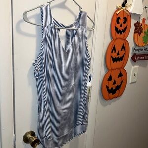 Old Navy Gray & White Striped Tank Top With Keyhole Back Small New